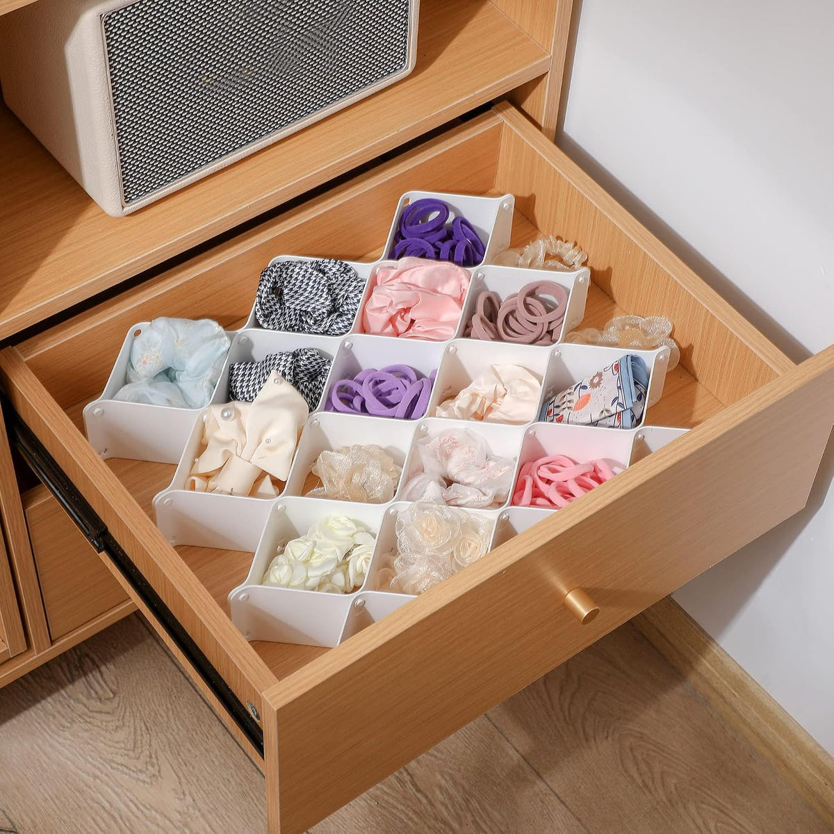 ROUFA Sock Drawer Organizer for Dresser, Honeycomb Underwear Dividers for Women, Panty Separator for Bras, Socks, Belt and Leggings (.Pink)