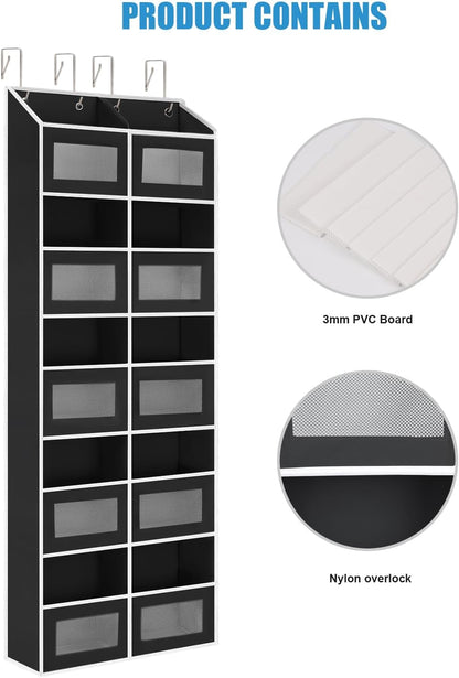 Over the Door Organizer Hanging- 10 Compartments, 80 lbs Load Behind Door Stuffed Animal Storage, Extra Large Toys Storage Organization for Bedroom, Bathroom, Nursery, Shoes, Diaper (black)