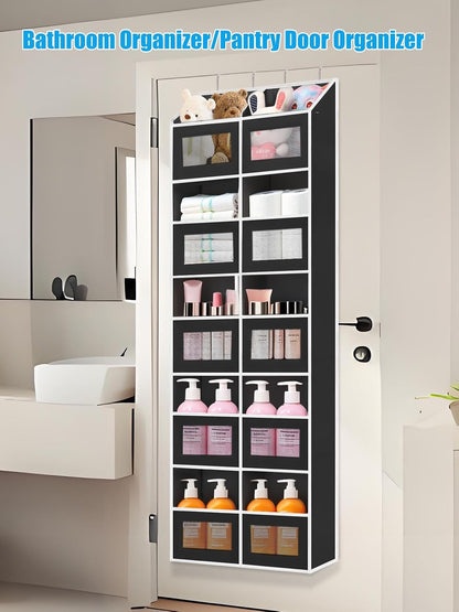 Over the Door Organizer Hanging- 10 Compartments, 80 lbs Load Behind Door Stuffed Animal Storage, Extra Large Toys Storage Organization for Bedroom, Bathroom, Nursery, Shoes, Diaper (black)