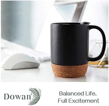 Coffee Mugs, 15 oz Mug Set of 2, Large Ceramic Coffee Mug with Cork Bottom and Spill Proof Lid for Mom Dad, Big Mug for Latte Tea, Matte Grey