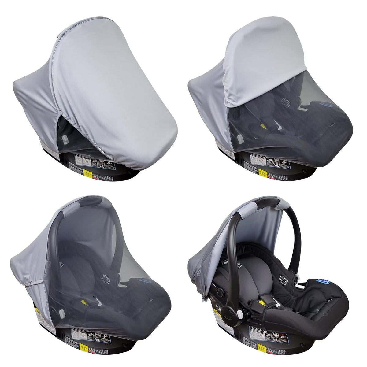 Summer Baby Car Seat Cover | 2-in-1 Breathable Carseat Sun Shade & Mosquito Net | UV Protection Lightweight Canopy Covers for Infant Unisex | Bug Net Mesh for Warm Weather (Gray)