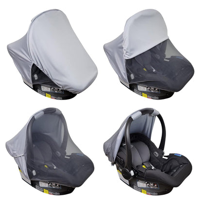 Summer Baby Car Seat Cover | 2-in-1 Breathable Carseat Sun Shade & Mosquito Net | UV Protection Lightweight Canopy Covers for Infant Unisex | Bug Net Mesh for Warm Weather (Gray)