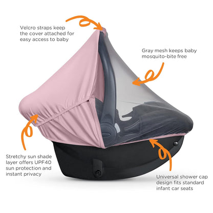 Summer Baby Car Seat Cover | 2-in-1 Breathable Carseat Sun Shade & Mosquito Net | UV Protection Lightweight Canopy Covers for Infant Unisex | Bug Net Mesh for Warm Weather (Gray)