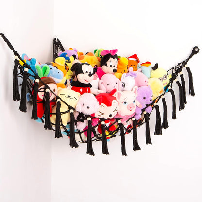MAKEONEWO Stuffed Animal Toy Hammock Hanging-Handmade Large Blue Macrame Organizer Display Corner Plush Toys Net Holder for Boho Nursery Playroom Boy Bedroom Kids Room Storage Dark, 1 Pack