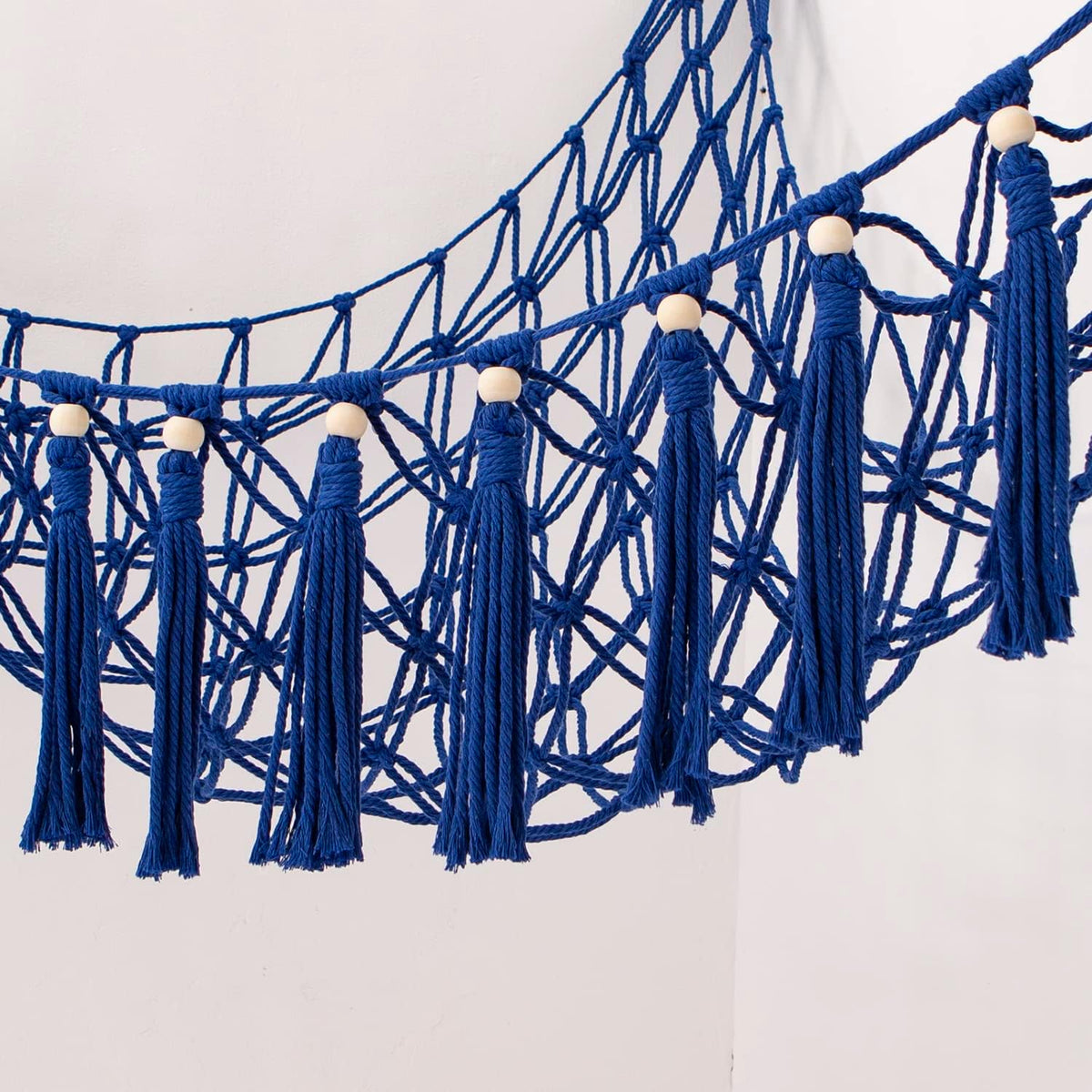 MAKEONEWO Stuffed Animal Toy Hammock Hanging-Handmade Large Blue Macrame Organizer Display Corner Plush Toys Net Holder for Boho Nursery Playroom Boy Bedroom Kids Room Storage Dark, 1 Pack