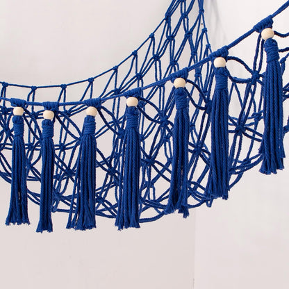 MAKEONEWO Stuffed Animal Toy Hammock Hanging-Handmade Large Blue Macrame Organizer Display Corner Plush Toys Net Holder for Boho Nursery Playroom Boy Bedroom Kids Room Storage Dark, 1 Pack