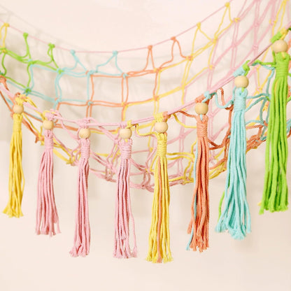 MAKEONEWO Stuffed Animal Toy Hammock Hanging-Handmade Large Blue Macrame Organizer Display Corner Plush Toys Net Holder for Boho Nursery Playroom Boy Bedroom Kids Room Storage Dark, 1 Pack
