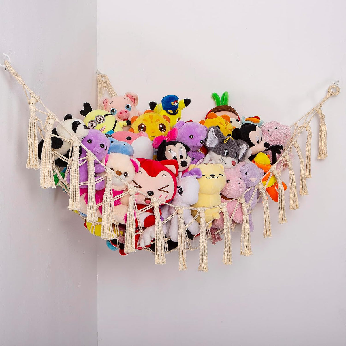 MAKEONEWO Stuffed Animal Toy Hammock Hanging-Handmade Large Blue Macrame Organizer Display Corner Plush Toys Net Holder for Boho Nursery Playroom Boy Bedroom Kids Room Storage Dark, 1 Pack