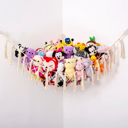 MAKEONEWO Stuffed Animal Toy Hammock Hanging-Handmade Large Blue Macrame Organizer Display Corner Plush Toys Net Holder for Boho Nursery Playroom Boy Bedroom Kids Room Storage Dark, 1 Pack