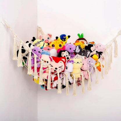 MAKEONEWO Stuffed Animal Toy Hammock Hanging-Handmade Large Blue Macrame Organizer Display Corner Plush Toys Net Holder for Boho Nursery Playroom Boy Bedroom Kids Room Storage Dark, 1 Pack