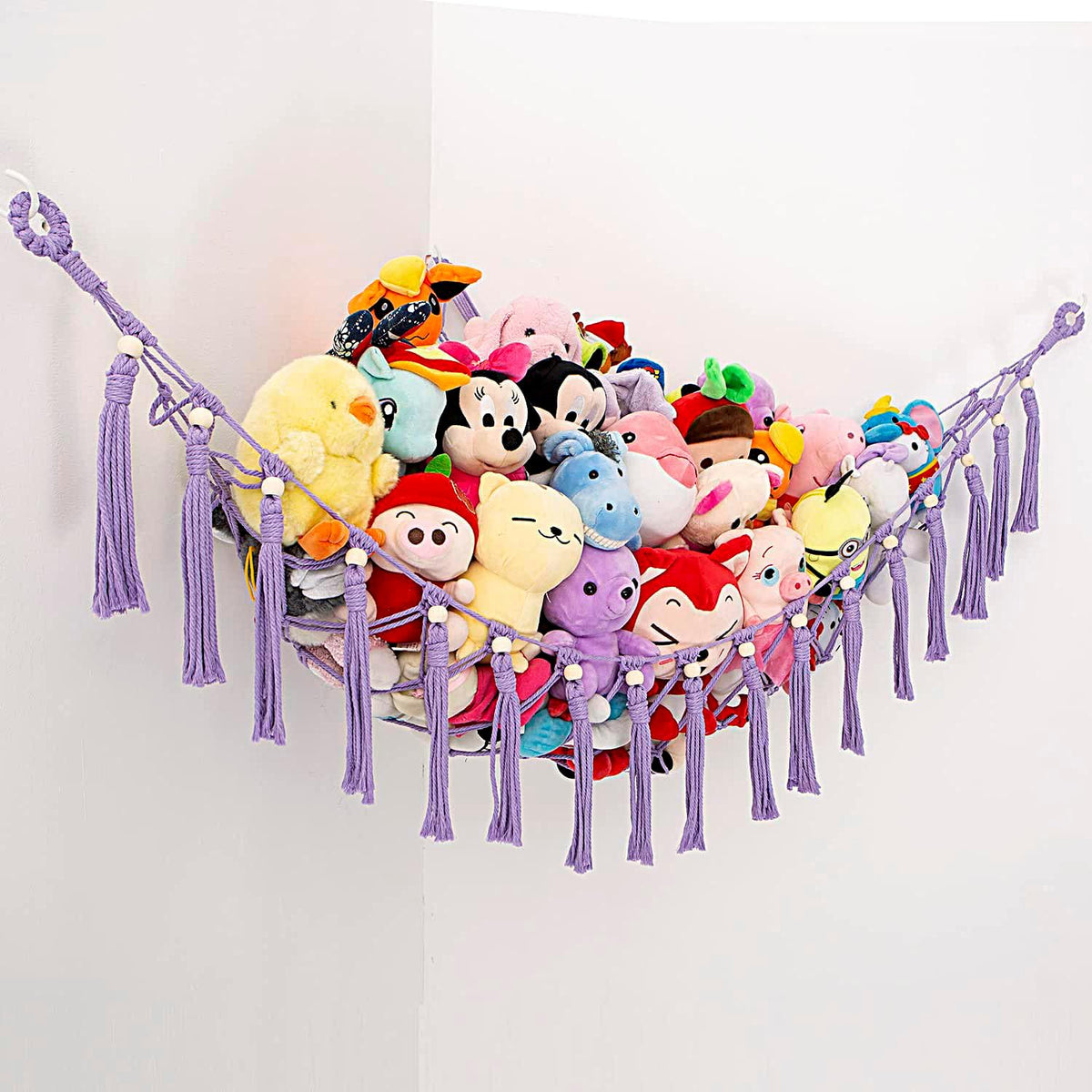 MAKEONEWO Stuffed Animal Toy Hammock Hanging-Handmade Large Blue Macrame Organizer Display Corner Plush Toys Net Holder for Boho Nursery Playroom Boy Bedroom Kids Room Storage Dark, 1 Pack