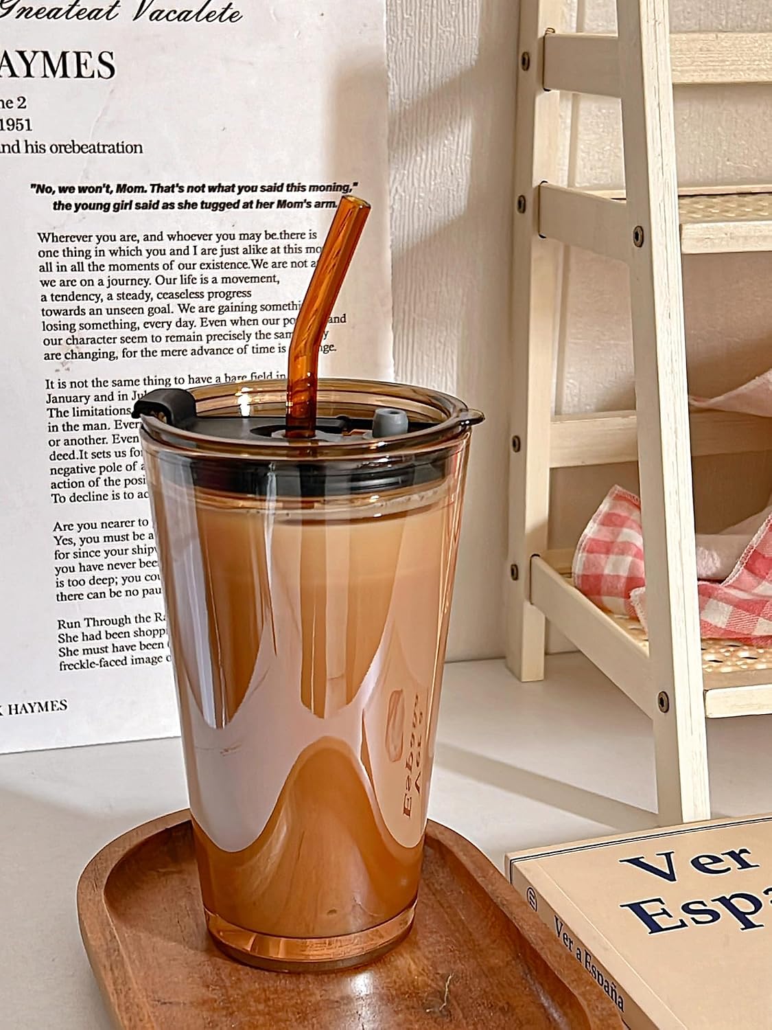 15oz Glass Tumbler with Straw and Lid, Cute Iced Coffee Cups, Aesthetic Glass Cups, Coffee Tumbler, Water Cup, Matcha Cup, Drinking Glasses (The Perfect Match)