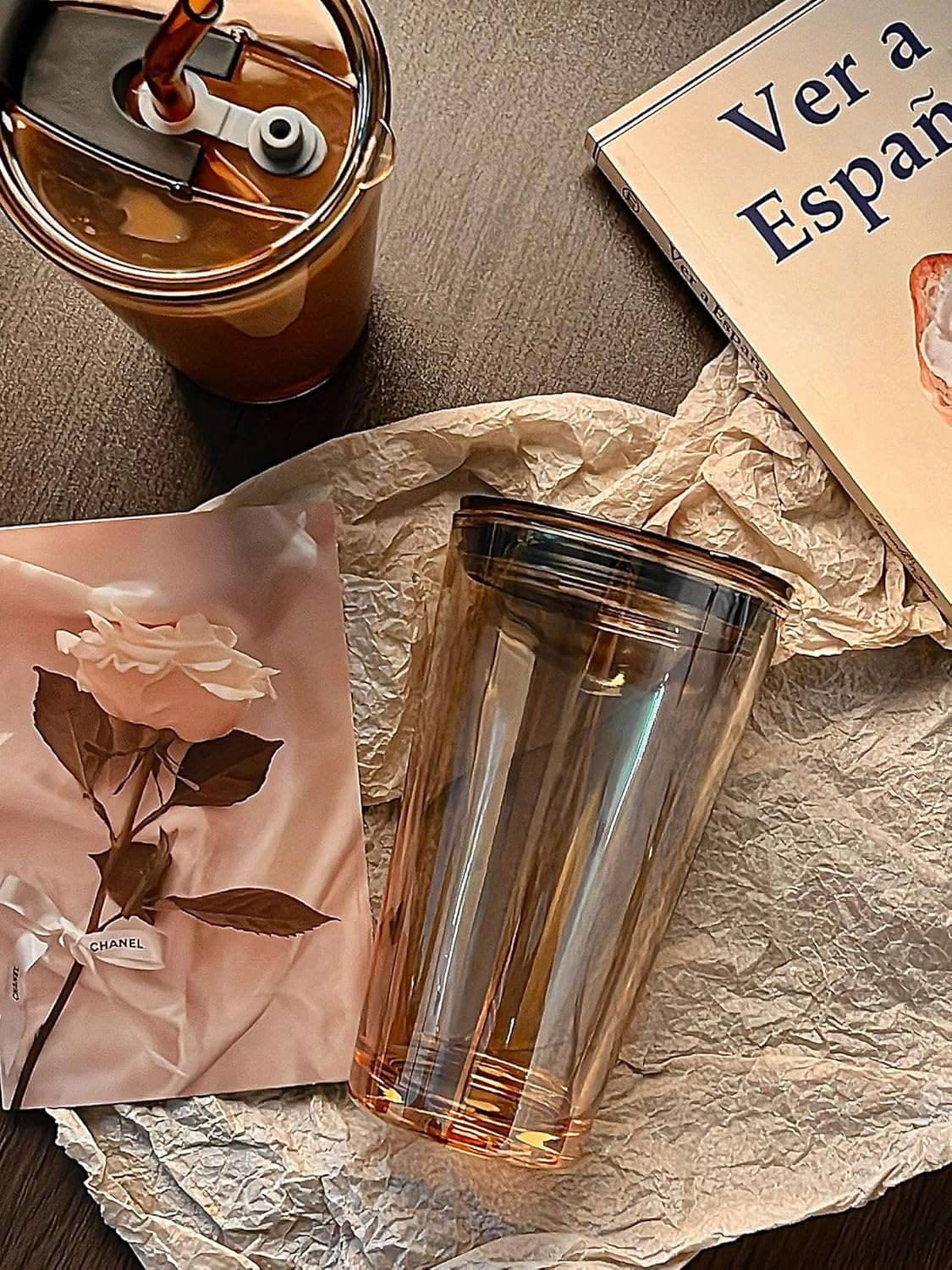 15oz Glass Tumbler with Straw and Lid, Cute Iced Coffee Cups, Aesthetic Glass Cups, Coffee Tumbler, Water Cup, Matcha Cup, Drinking Glasses (The Perfect Match)