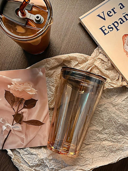 15oz Glass Tumbler with Straw and Lid, Cute Iced Coffee Cups, Aesthetic Glass Cups, Coffee Tumbler, Water Cup, Matcha Cup, Drinking Glasses (The Perfect Match)