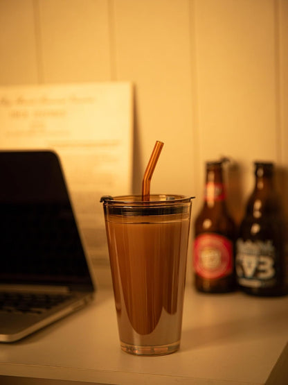 15oz Glass Tumbler with Straw and Lid, Cute Iced Coffee Cups, Aesthetic Glass Cups, Coffee Tumbler, Water Cup, Matcha Cup, Drinking Glasses (The Perfect Match)