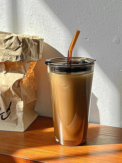 15oz Glass Tumbler with Straw and Lid, Cute Iced Coffee Cups, Aesthetic Glass Cups, Coffee Tumbler, Water Cup, Matcha Cup, Drinking Glasses (The Perfect Match)