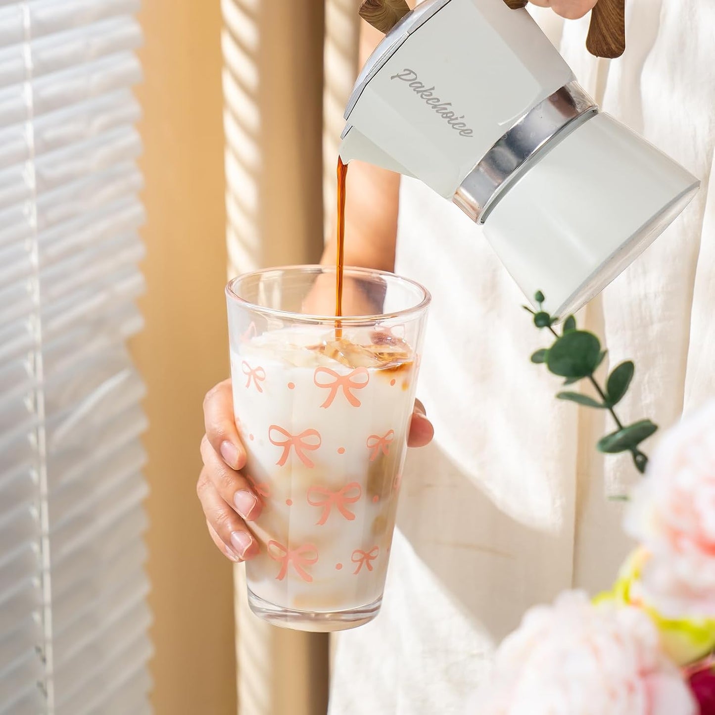 15oz Glass Tumbler with Straw and Lid, Cute Iced Coffee Cups, Aesthetic Glass Cups, Coffee Tumbler, Water Cup, Matcha Cup, Drinking Glasses (The Perfect Match)
