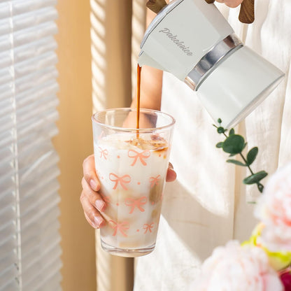 15oz Glass Tumbler with Straw and Lid, Cute Iced Coffee Cups, Aesthetic Glass Cups, Coffee Tumbler, Water Cup, Matcha Cup, Drinking Glasses (The Perfect Match)