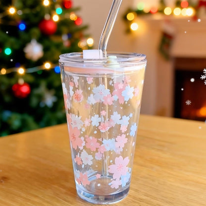 15oz Glass Tumbler with Straw and Lid, Cute Iced Coffee Cups, Aesthetic Glass Cups, Coffee Tumbler, Water Cup, Matcha Cup, Drinking Glasses (The Perfect Match)