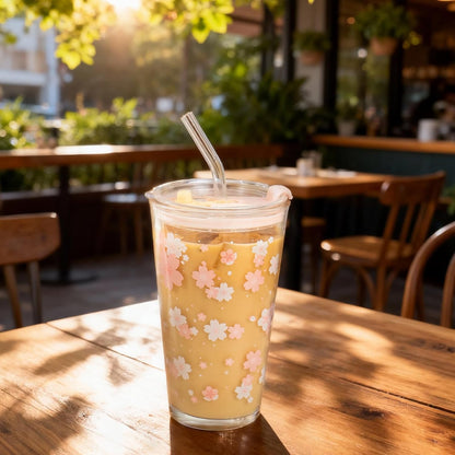 15oz Glass Tumbler with Straw and Lid, Cute Iced Coffee Cups, Aesthetic Glass Cups, Coffee Tumbler, Water Cup, Matcha Cup, Drinking Glasses (The Perfect Match)