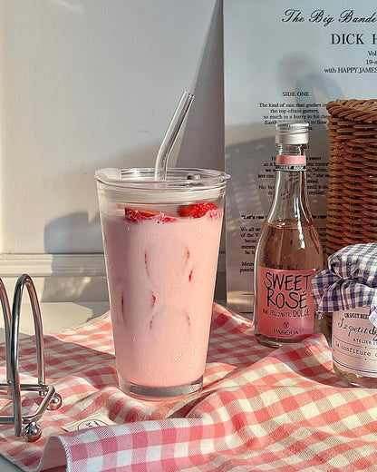 15oz Glass Tumbler with Straw and Lid, Cute Iced Coffee Cups, Aesthetic Glass Cups, Coffee Tumbler, Water Cup, Matcha Cup, Drinking Glasses (The Perfect Match)