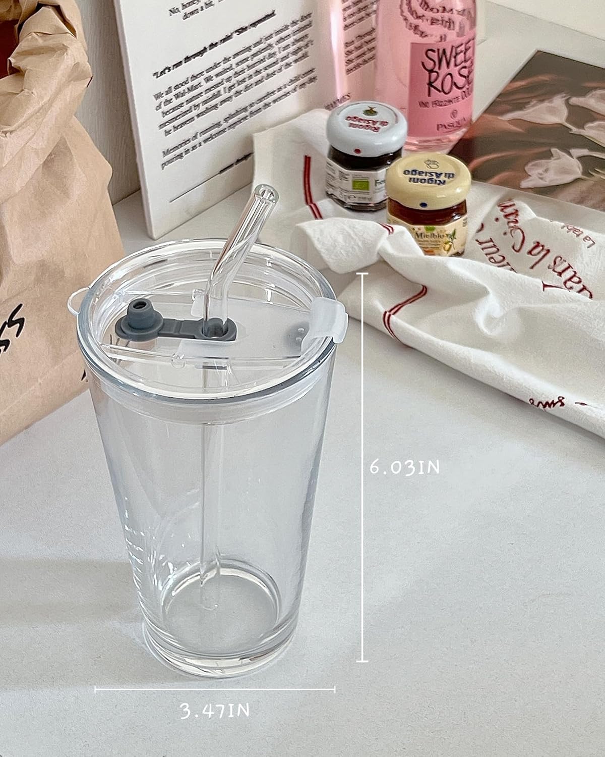 15oz Glass Tumbler with Straw and Lid, Cute Iced Coffee Cups, Aesthetic Glass Cups, Coffee Tumbler, Water Cup, Matcha Cup, Drinking Glasses (The Perfect Match)