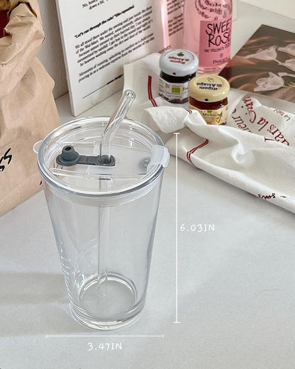 15oz Glass Tumbler with Straw and Lid, Cute Iced Coffee Cups, Aesthetic Glass Cups, Coffee Tumbler, Water Cup, Matcha Cup, Drinking Glasses (The Perfect Match)