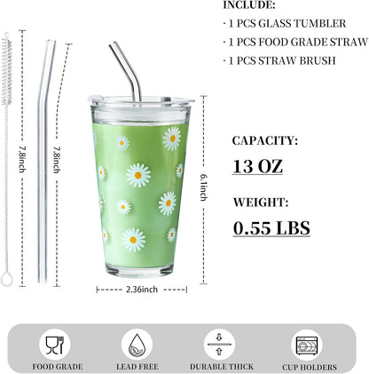 15oz Glass Tumbler with Straw and Lid, Cute Iced Coffee Cups, Aesthetic Glass Cups, Coffee Tumbler, Water Cup, Matcha Cup, Drinking Glasses (The Perfect Match)