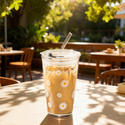 15oz Glass Tumbler with Straw and Lid, Cute Iced Coffee Cups, Aesthetic Glass Cups, Coffee Tumbler, Water Cup, Matcha Cup, Drinking Glasses (The Perfect Match)