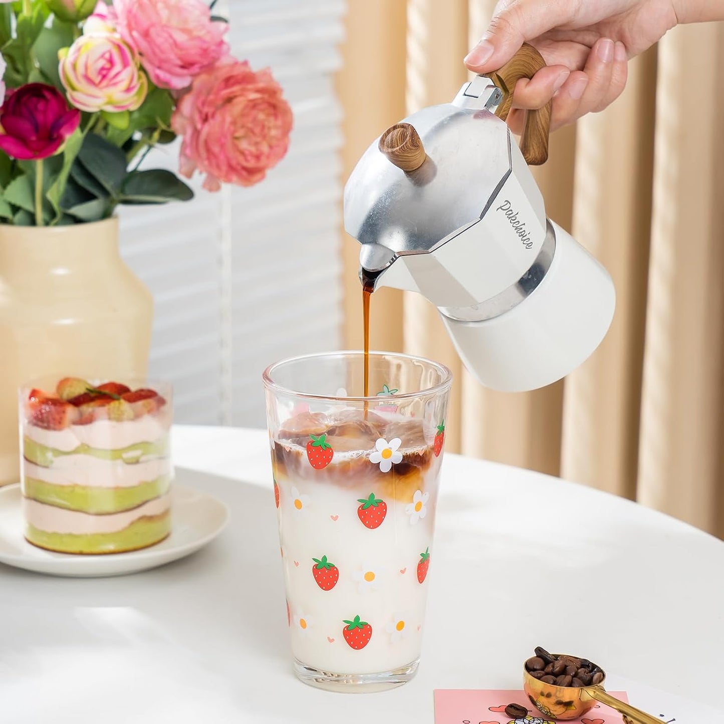15oz Glass Tumbler with Straw and Lid, Cute Iced Coffee Cups, Aesthetic Glass Cups, Coffee Tumbler, Water Cup, Matcha Cup, Drinking Glasses (The Perfect Match)