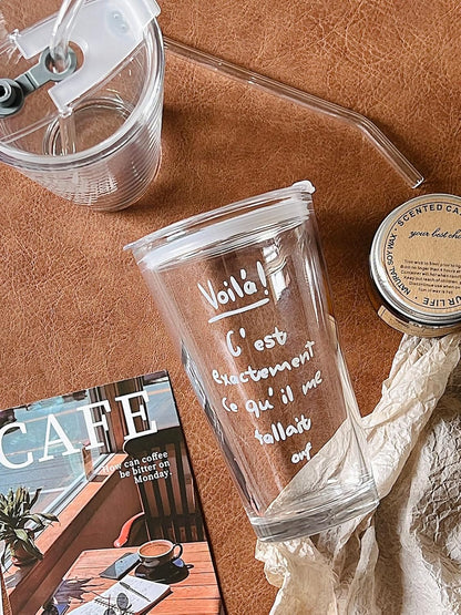 15oz Glass Tumbler with Straw and Lid, Cute Iced Coffee Cups, Aesthetic Glass Cups, Coffee Tumbler, Water Cup, Matcha Cup, Drinking Glasses (The Perfect Match)