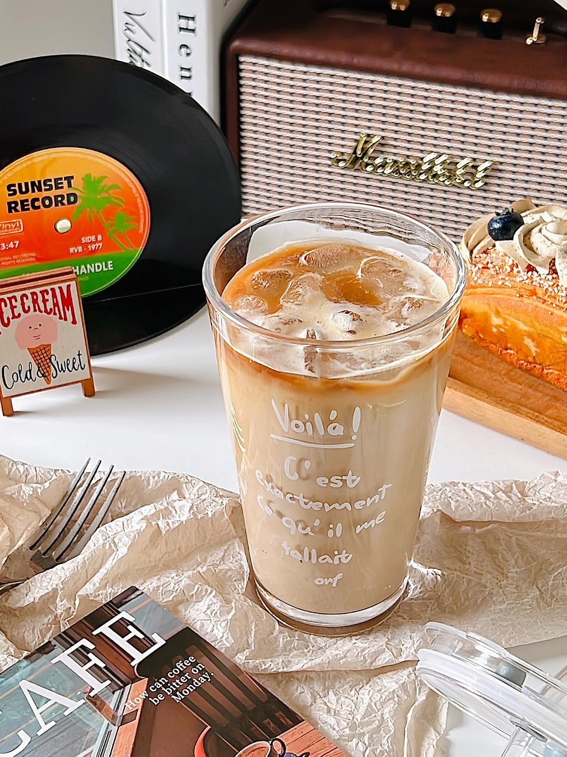 15oz Glass Tumbler with Straw and Lid, Cute Iced Coffee Cups, Aesthetic Glass Cups, Coffee Tumbler, Water Cup, Matcha Cup, Drinking Glasses (The Perfect Match)