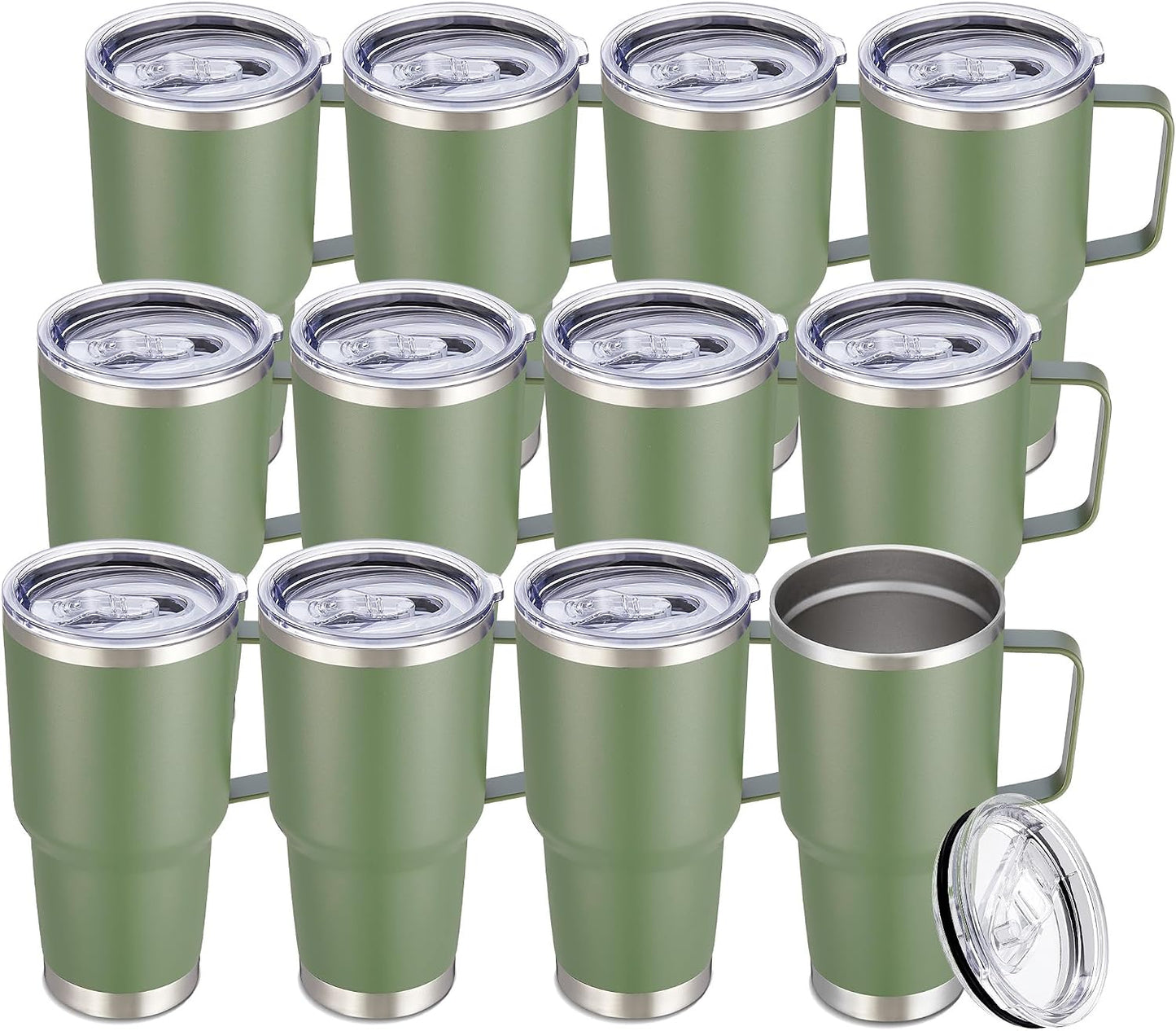 30 oz Stainless Steel Tumbler with Handle and Lid, 1 Pack | Powder Coated, Double Wall Vacuum Insulated, Leak Proof Lid, Keep Drinks Cold and Hot, for office, party, camping, White
