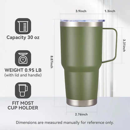 30 oz Stainless Steel Tumbler with Handle and Lid, 1 Pack | Powder Coated, Double Wall Vacuum Insulated, Leak Proof Lid, Keep Drinks Cold and Hot, for office, party, camping, White