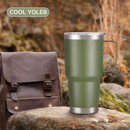 30 oz Stainless Steel Tumbler with Handle and Lid, 1 Pack | Powder Coated, Double Wall Vacuum Insulated, Leak Proof Lid, Keep Drinks Cold and Hot, for office, party, camping, White