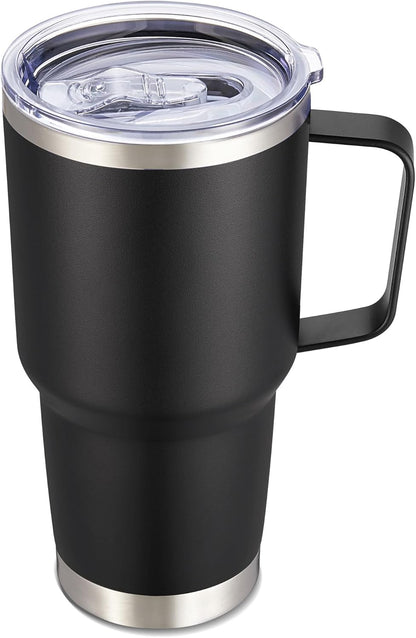 30 oz Stainless Steel Tumbler with Handle and Lid, 1 Pack | Powder Coated, Double Wall Vacuum Insulated, Leak Proof Lid, Keep Drinks Cold and Hot, for office, party, camping, White