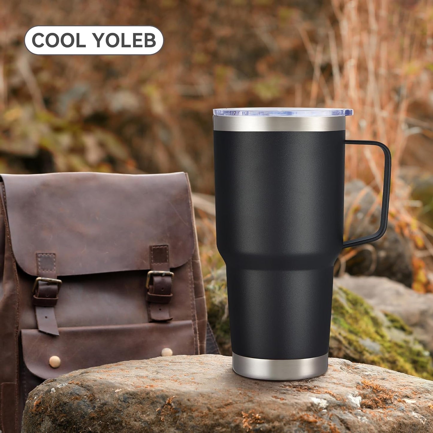 30 oz Stainless Steel Tumbler with Handle and Lid, 1 Pack | Powder Coated, Double Wall Vacuum Insulated, Leak Proof Lid, Keep Drinks Cold and Hot, for office, party, camping, White