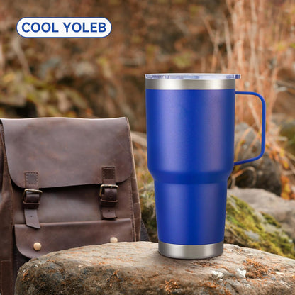 30 oz Stainless Steel Tumbler with Handle and Lid, 1 Pack | Powder Coated, Double Wall Vacuum Insulated, Leak Proof Lid, Keep Drinks Cold and Hot, for office, party, camping, White