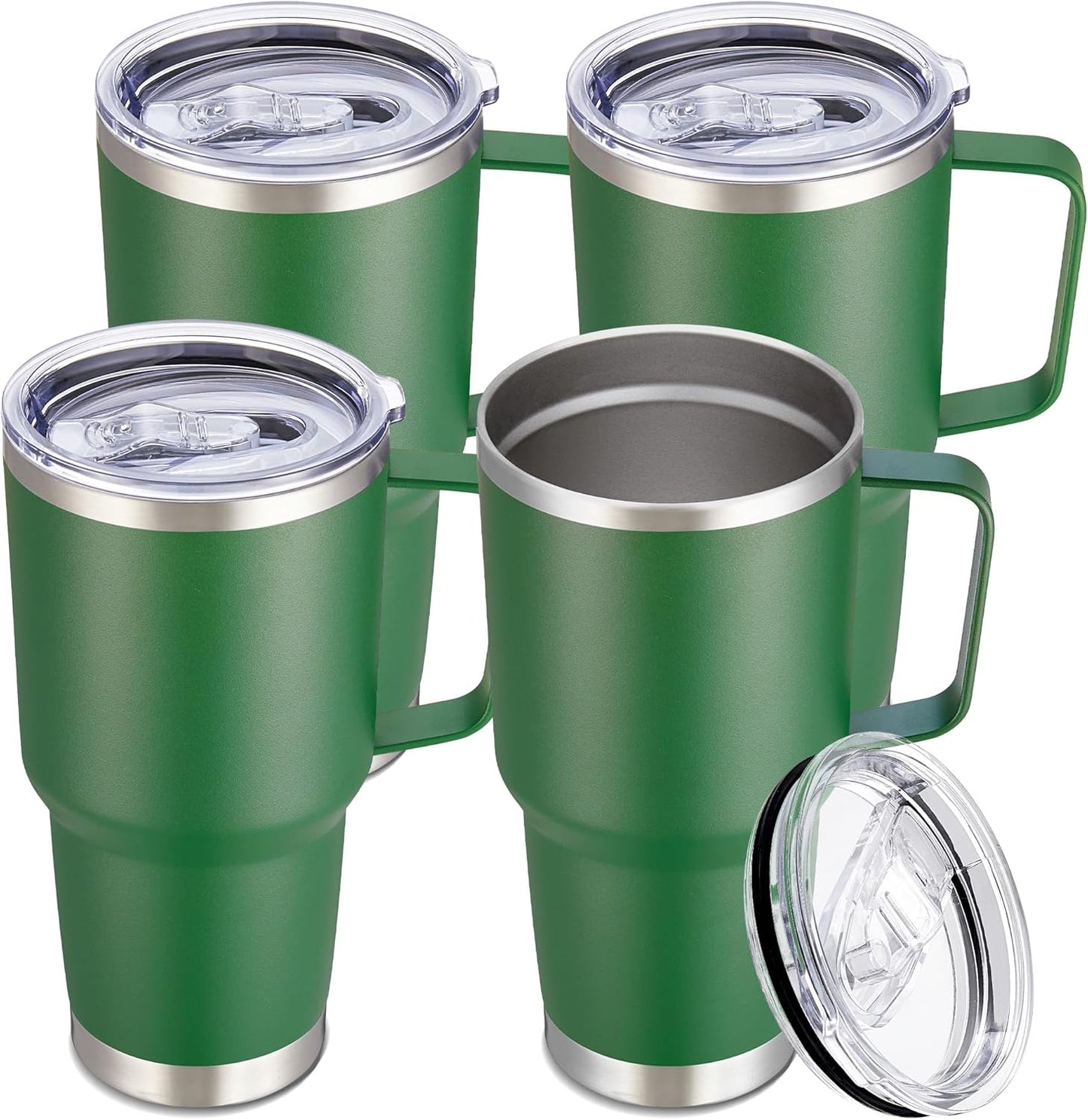 30 oz Stainless Steel Tumbler with Handle and Lid, 1 Pack | Powder Coated, Double Wall Vacuum Insulated, Leak Proof Lid, Keep Drinks Cold and Hot, for office, party, camping, White