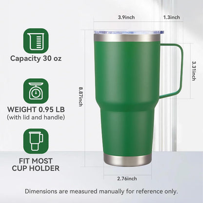 30 oz Stainless Steel Tumbler with Handle and Lid, 1 Pack | Powder Coated, Double Wall Vacuum Insulated, Leak Proof Lid, Keep Drinks Cold and Hot, for office, party, camping, White