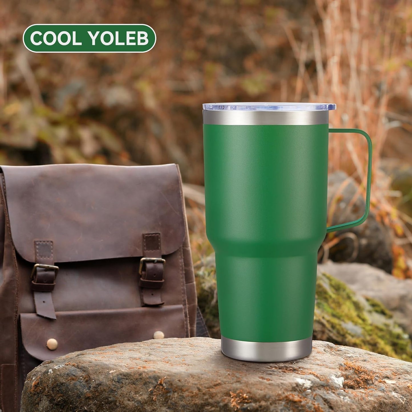 30 oz Stainless Steel Tumbler with Handle and Lid, 1 Pack | Powder Coated, Double Wall Vacuum Insulated, Leak Proof Lid, Keep Drinks Cold and Hot, for office, party, camping, White