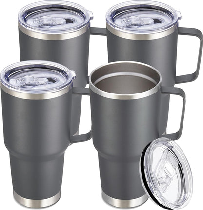 30 oz Stainless Steel Tumbler with Handle and Lid, 1 Pack | Powder Coated, Double Wall Vacuum Insulated, Leak Proof Lid, Keep Drinks Cold and Hot, for office, party, camping, White