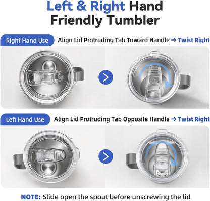 30 oz Stainless Steel Tumbler with Handle and Lid, 1 Pack | Powder Coated, Double Wall Vacuum Insulated, Leak Proof Lid, Keep Drinks Cold and Hot, for office, party, camping, White