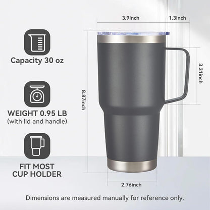 30 oz Stainless Steel Tumbler with Handle and Lid, 1 Pack | Powder Coated, Double Wall Vacuum Insulated, Leak Proof Lid, Keep Drinks Cold and Hot, for office, party, camping, White