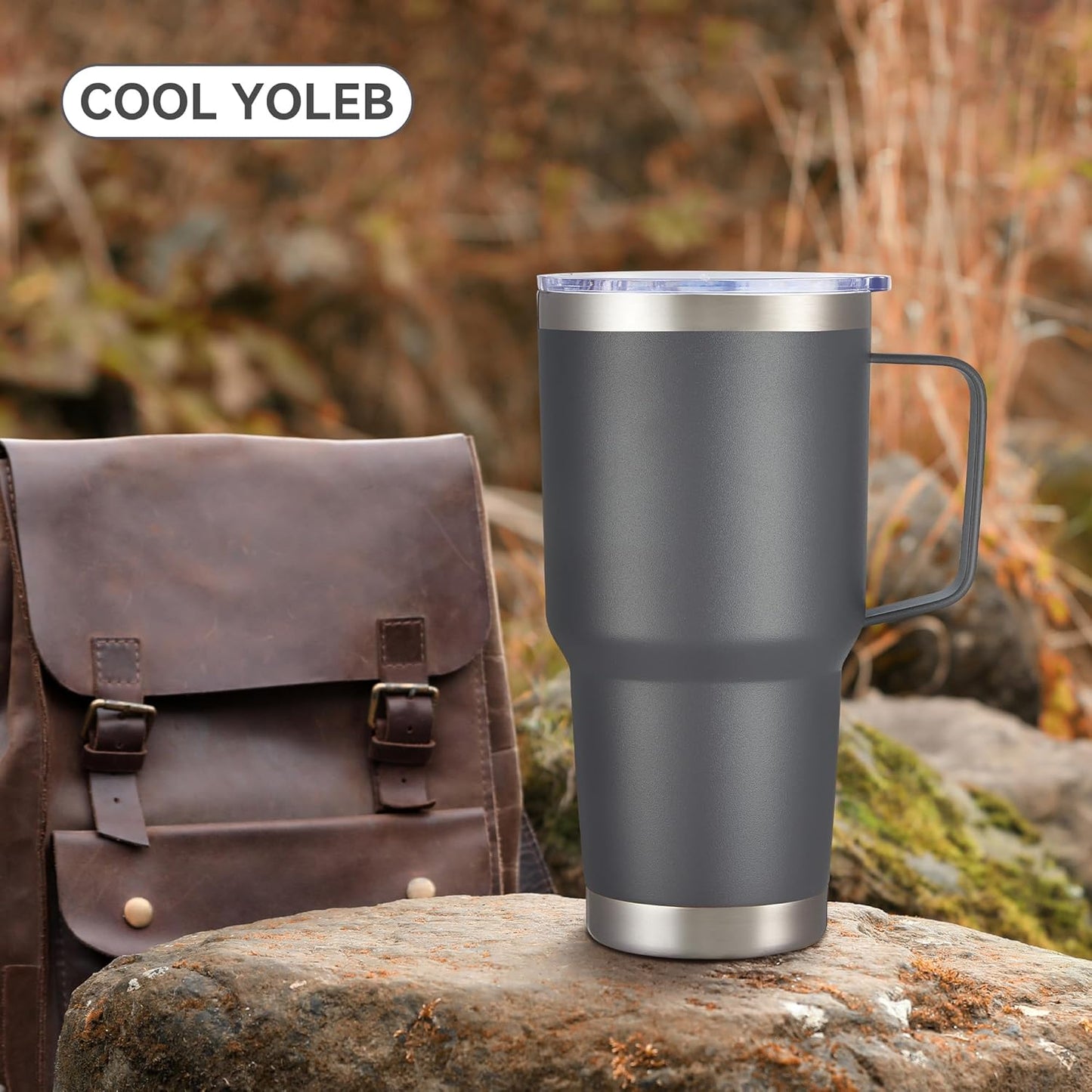 30 oz Stainless Steel Tumbler with Handle and Lid, 1 Pack | Powder Coated, Double Wall Vacuum Insulated, Leak Proof Lid, Keep Drinks Cold and Hot, for office, party, camping, White