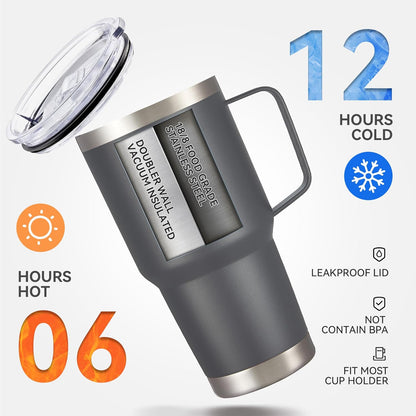 30 oz Stainless Steel Tumbler with Handle and Lid, 1 Pack | Powder Coated, Double Wall Vacuum Insulated, Leak Proof Lid, Keep Drinks Cold and Hot, for office, party, camping, White