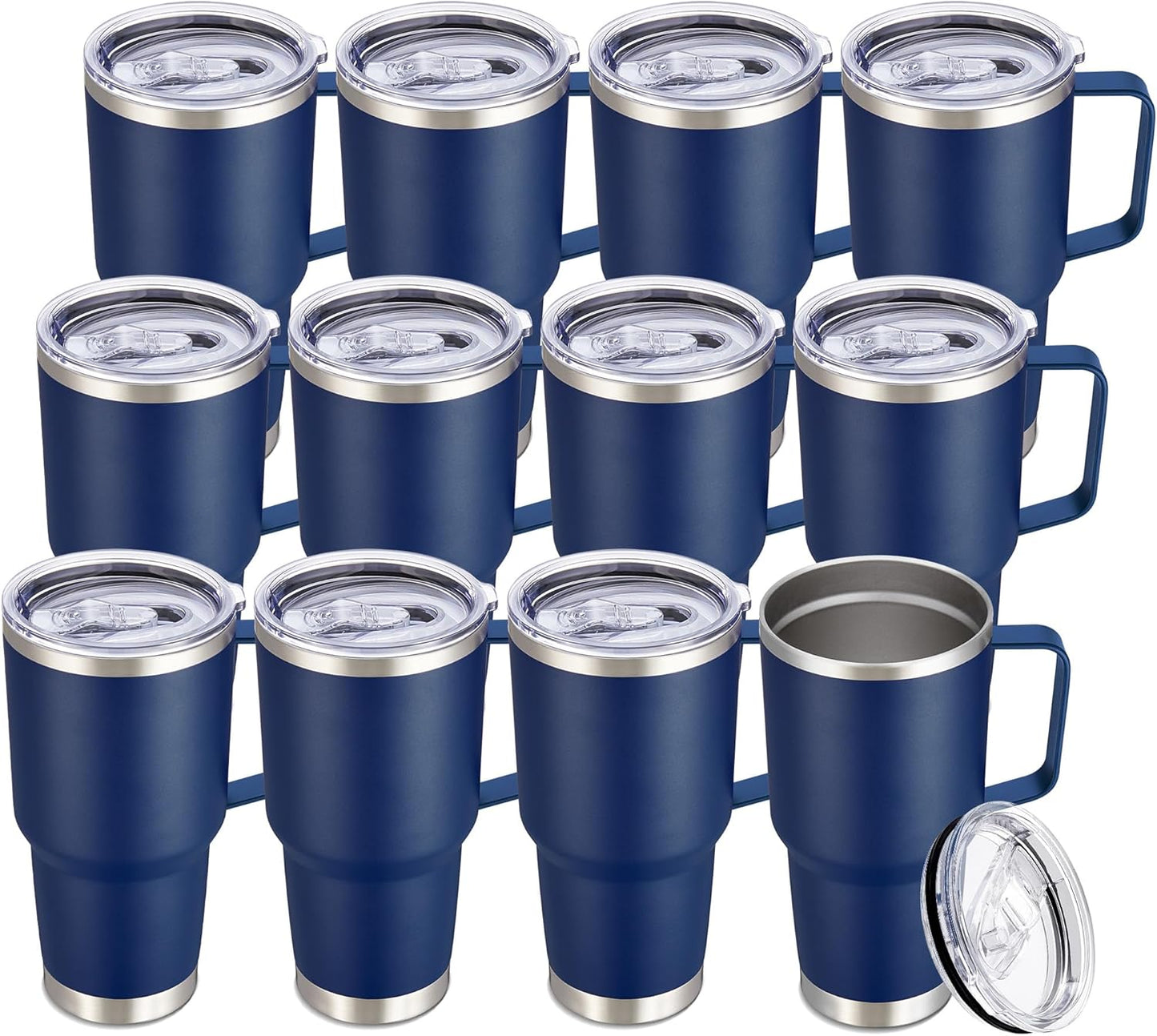 30 oz Stainless Steel Tumbler with Handle and Lid, 1 Pack | Powder Coated, Double Wall Vacuum Insulated, Leak Proof Lid, Keep Drinks Cold and Hot, for office, party, camping, White