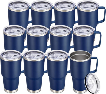 30 oz Stainless Steel Tumbler with Handle and Lid, 1 Pack | Powder Coated, Double Wall Vacuum Insulated, Leak Proof Lid, Keep Drinks Cold and Hot, for office, party, camping, White