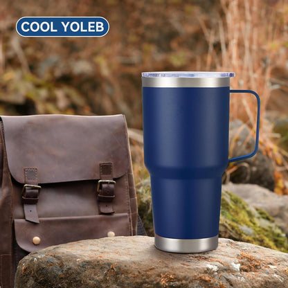 30 oz Stainless Steel Tumbler with Handle and Lid, 1 Pack | Powder Coated, Double Wall Vacuum Insulated, Leak Proof Lid, Keep Drinks Cold and Hot, for office, party, camping, White