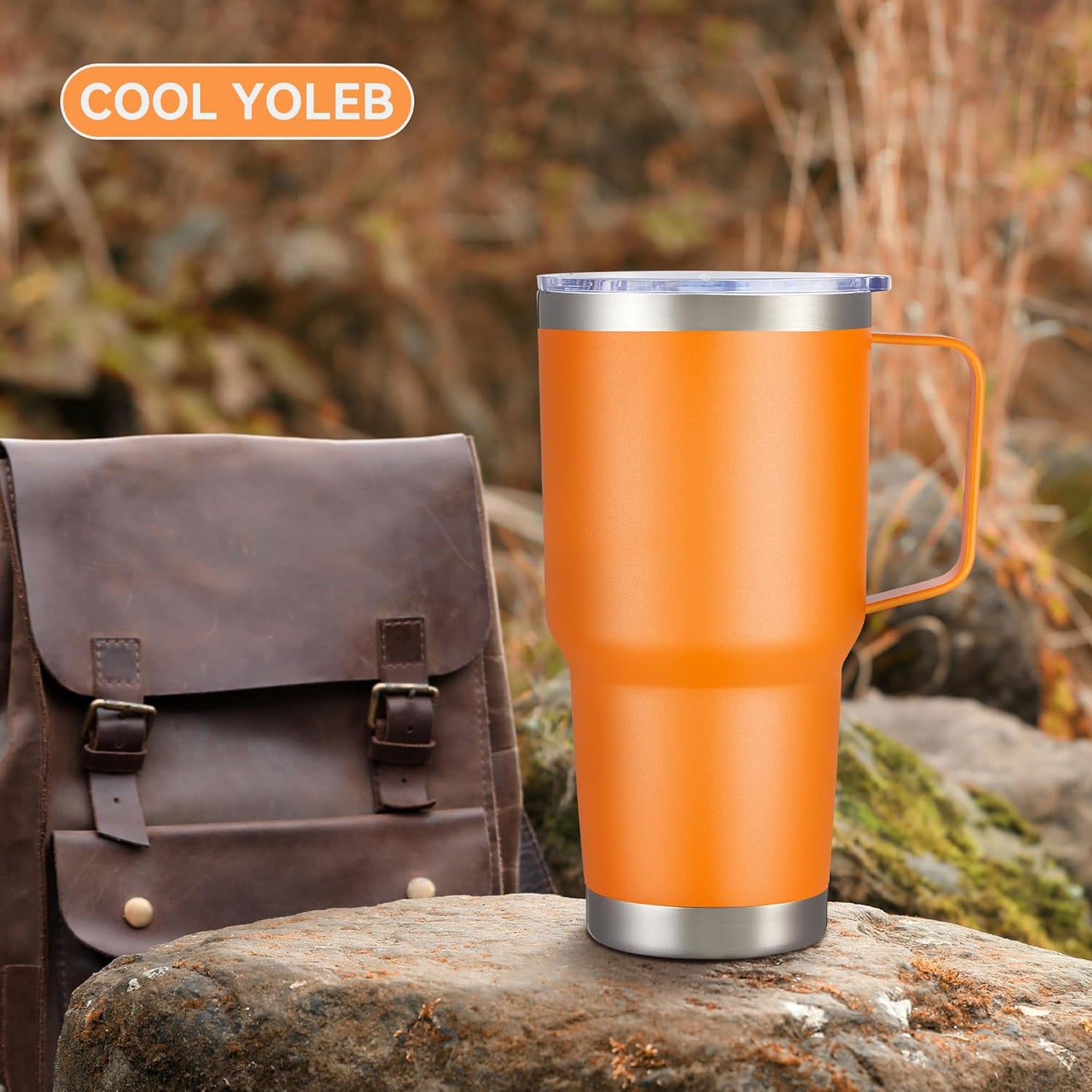 30 oz Stainless Steel Tumbler with Handle and Lid, 1 Pack | Powder Coated, Double Wall Vacuum Insulated, Leak Proof Lid, Keep Drinks Cold and Hot, for office, party, camping, White